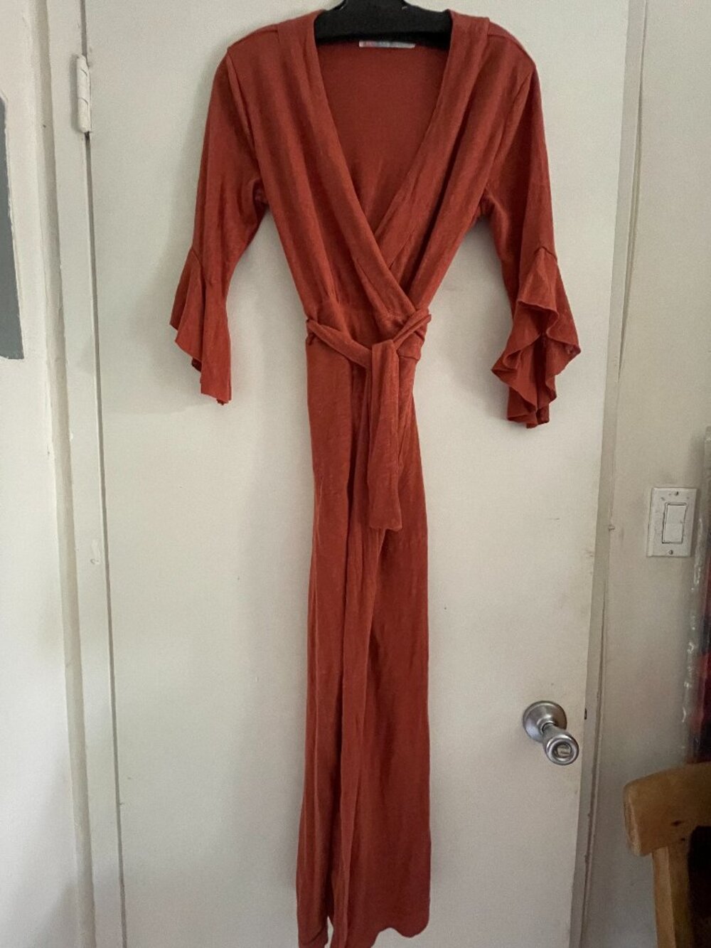 Free People FP BEACH Rust Wrap Boho Dress XS Linen Cotton